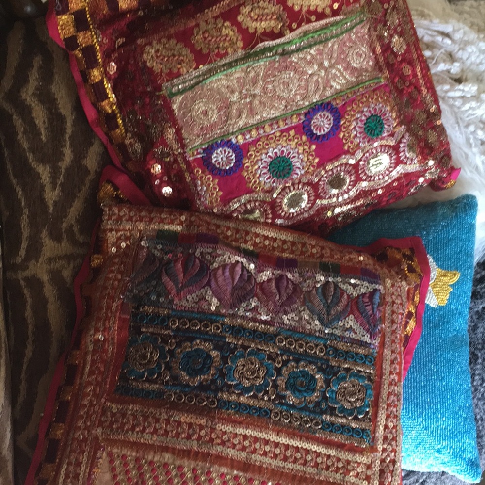 SET two 14x14 embroidered sequin pillows w/ insert